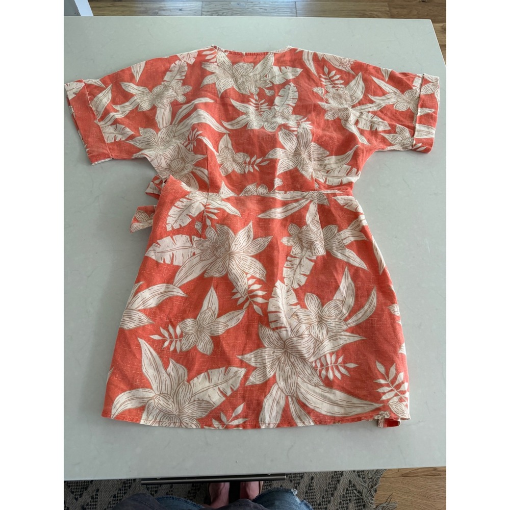 Amuse Society Coral Tropical Floral Linen Blend Wrap Dress AD04PMAL Womens Small - Picture 4 of 10